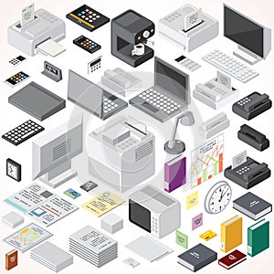 Isometric Office Equipments and Interior Items