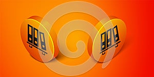 Isometric Office folders with papers and documents icon isolated on orange background. Office binders. Archives folder