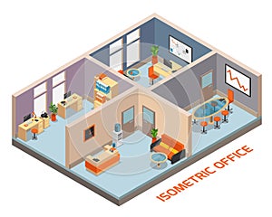 Isometric Office Interior Composition