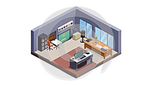 Isometric Office Interior with Computer Illustration, vector design Generative AI