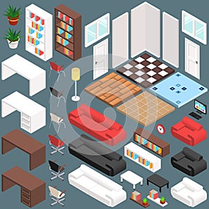 Isometric Office Planning. 3D Vector Creation Kit