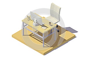 Isometric Office Workplace beige tones