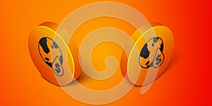 Isometric Oil drop with dollar symbol icon isolated on orange background. Oil price. Oil and petroleum industry. Orange