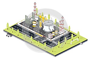 Isometric Oil Petroleum industrial Zone with Infrastructure Elements. Refinery Plant with Tubes