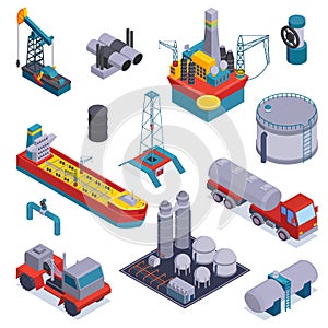 Isometric Oil Petroleum Industry Icon Set