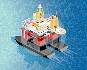 Isometric Oil Rig and Gas Platform in Gulf or Sea. Offshore Oil Drilling