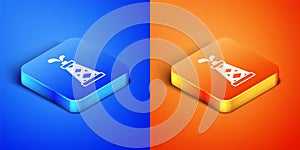 Isometric Oil rig icon isolated on blue and orange background. Gas tower. Industrial object. Square button. Vector