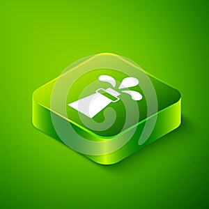 Isometric Oil rig icon isolated on green background. Gas tower. Industrial object. Green square button. Vector