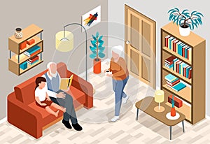 Isometric Old People Grandparents Composition