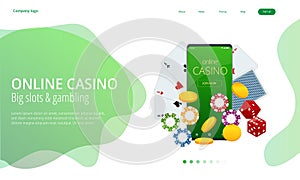 Isometric Online Casino Concept. Online Big Slots Casino Marketing Banner, Gaming Apps Web landing page template.