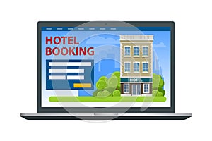 Isometric online hotel booking concept. Buying ticket with smartphone. People booking hotel and search reservation for