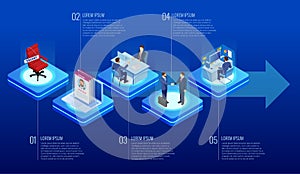 Isometric Online job search and human resource concept. Infographics of Business data visualization. Process chart. Job