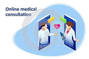 Isometric Online Medical Consultation. Health care Concept. Health Insurance, Online Prescription. Online diagnosis