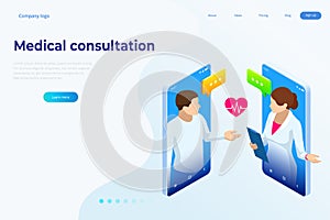 Isometric Online Medical Consultation. Health care Concept. Health Insurance, Online Prescription. Online diagnosis