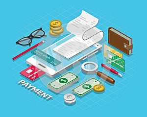 Isometric online payment online concept. Internet payments, online bank.