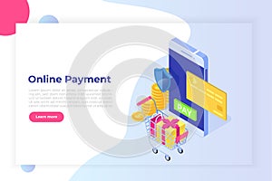 Isometric online payment online concept. Internet payments, protection