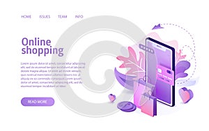 Isometric online shopping concept business marketing layout