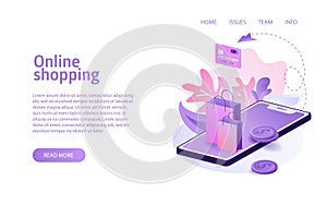 Isometric online shopping concept business marketing layout
