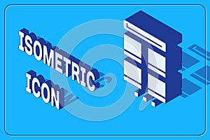 Isometric Online shopping on mobile phone icon isolated on blue background. Internet shop, mobile store app and payments billing.