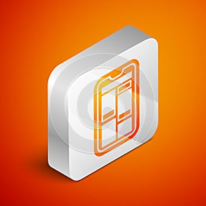 Isometric Online shopping on mobile phone icon isolated on orange background. Internet shop, mobile store app and