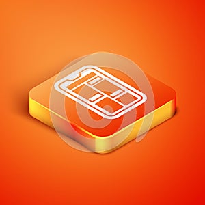 Isometric Online shopping on mobile phone icon isolated on orange background. Internet shop, mobile store app and