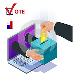 Isometric online voting and election concept. Digital online vote democracy politics election government.