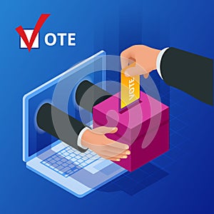 Isometric online voting and election concept. Digital online vote democracy politics election government. photo