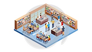 Isometric Open-Plan Office with Collaborative Workstations, vector design Generative AI