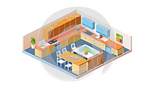 Isometric Open-Plan Office Interior for Modern Work, vector design Generative AI