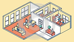 Isometric open-plan office layout, dynamic workspace for collaboration and productivity, vector design Generative AI