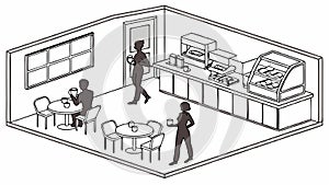 Isometric Open Plan Office Layout Sketch, vector design Generative AI