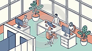 Isometric Open Plan Office with Workers, Corporate Workspace Vector, vector design Generative AI