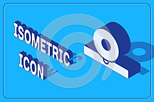 Isometric Otolaryngological head reflector icon isolated on blue background. Equipment for inspection the patient s ear