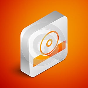 Isometric Otolaryngological head reflector icon isolated on orange background. Equipment for inspection the patients ear