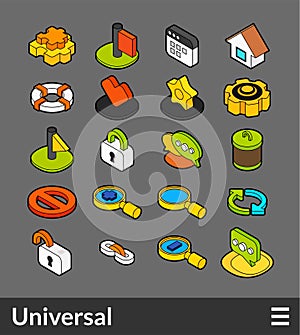 Isometric outline color icons set
