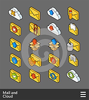 Isometric outline color icons set