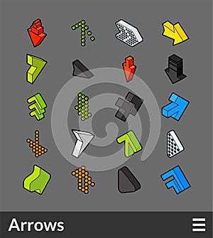 Isometric outline color icons set