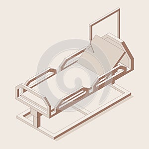 Isometric outline electric hospital bed solated on beige background