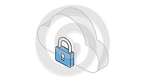 Isometric Outline Vector of Cloud Computing Security and Data Protection
