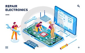 Isometric page for electronics repair service