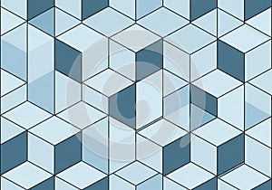 An isometric pattern featuring interlocking cubes in varying shades of blue