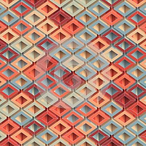 Isometric pattern of multicolored boxes with a striped texture on the sides. Depth of field. 3d rendering illustration