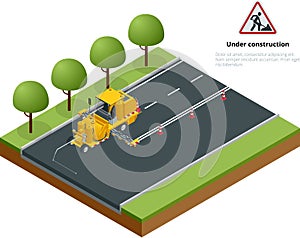 Isometric Pavement Asphalt Road Marking Paint and Striping with Thermoplastic Spray Applicator Machine during highway