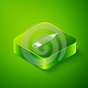 Isometric Pencil with eraser icon isolated on green background. Drawing and educational tools. School office symbol