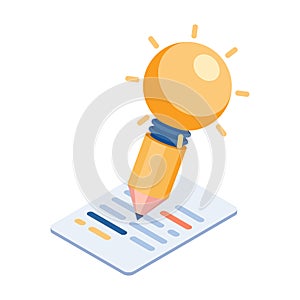 Isometric Pencil with Idea Writing Content