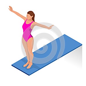 Isometric people diving into water in to the swimming pool