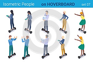 Isometric People on Hoverboard flat vector collection