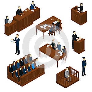 Isometric People Judicial System Set