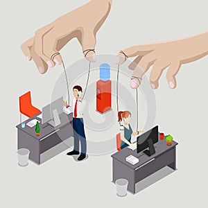 Isometric People. Office Puppets, Controlled Workers