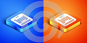 Isometric Periodic table of the elements icon isolated on blue and orange background. Square button. Vector